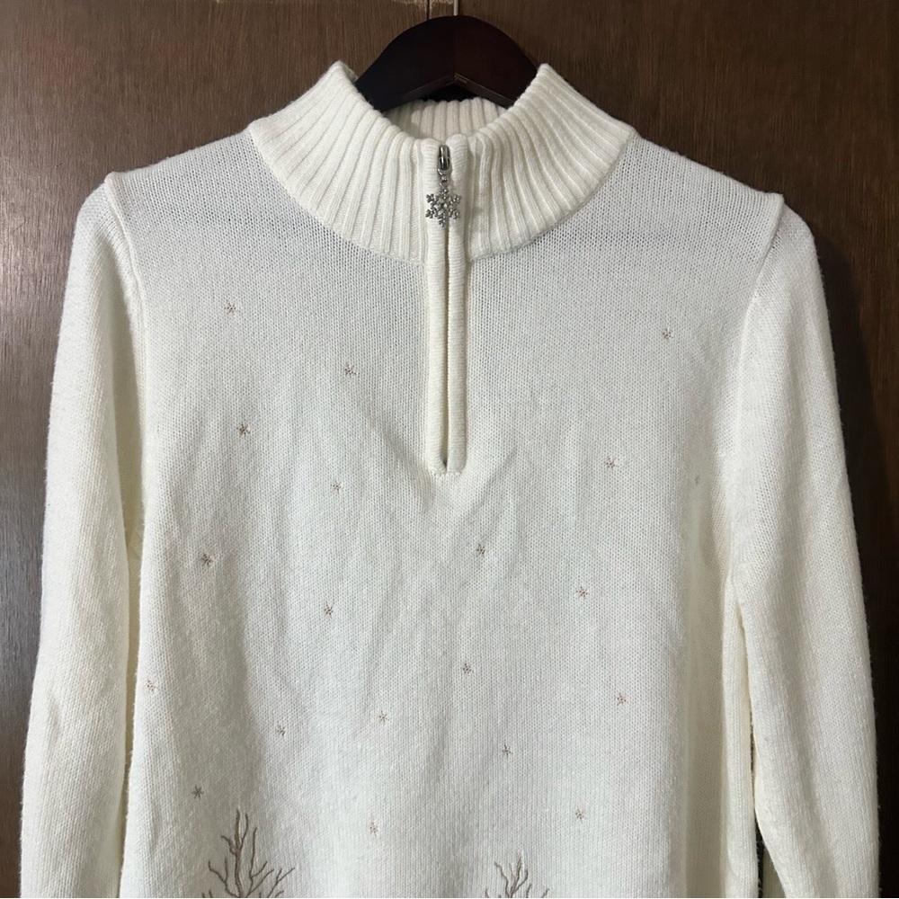 Carroll Reed Women's White Acrylic Tree Snowflakes Embroidered Sweater Sz XL - Picture 3 of 11